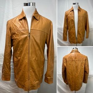 Wilsons Leather Vintage Men's M Tan Butterscotch Leather Zip Up Moto Jacket Coat